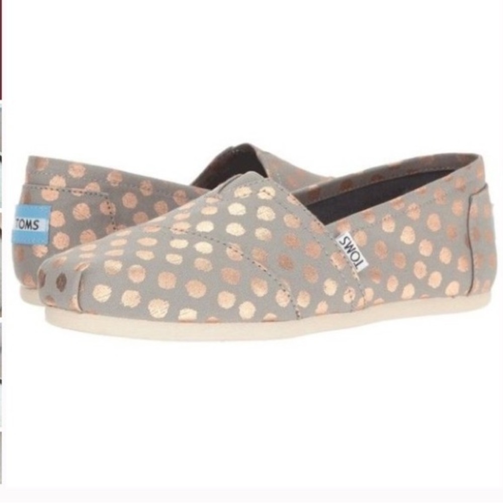 TOMS Classic Polka Dot Grey Flats with Metallic Rose Gold